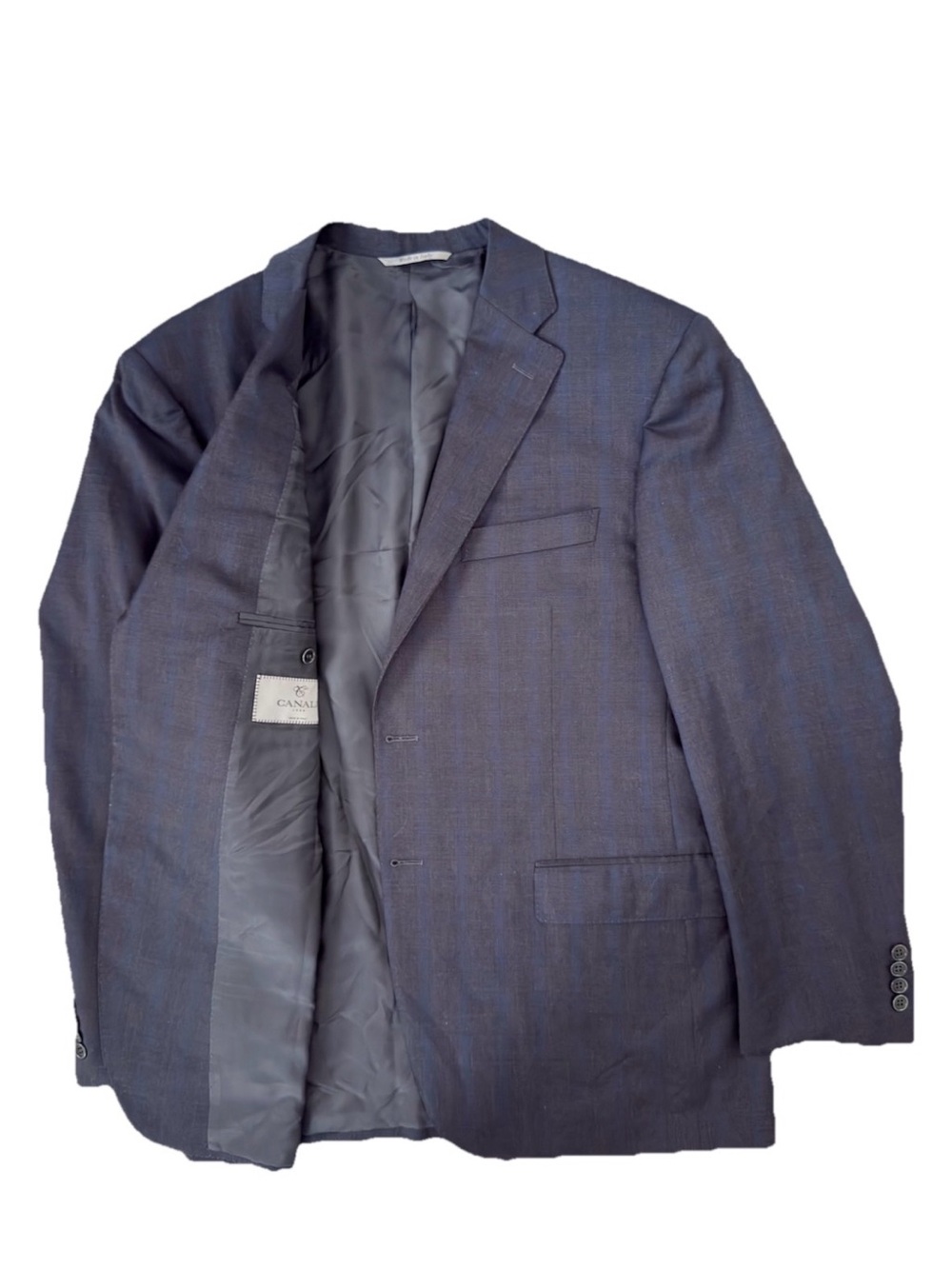 Canali Gray, Blue Blazer Coat Made In Italy 100% Wool Size EU 54 (US 44)